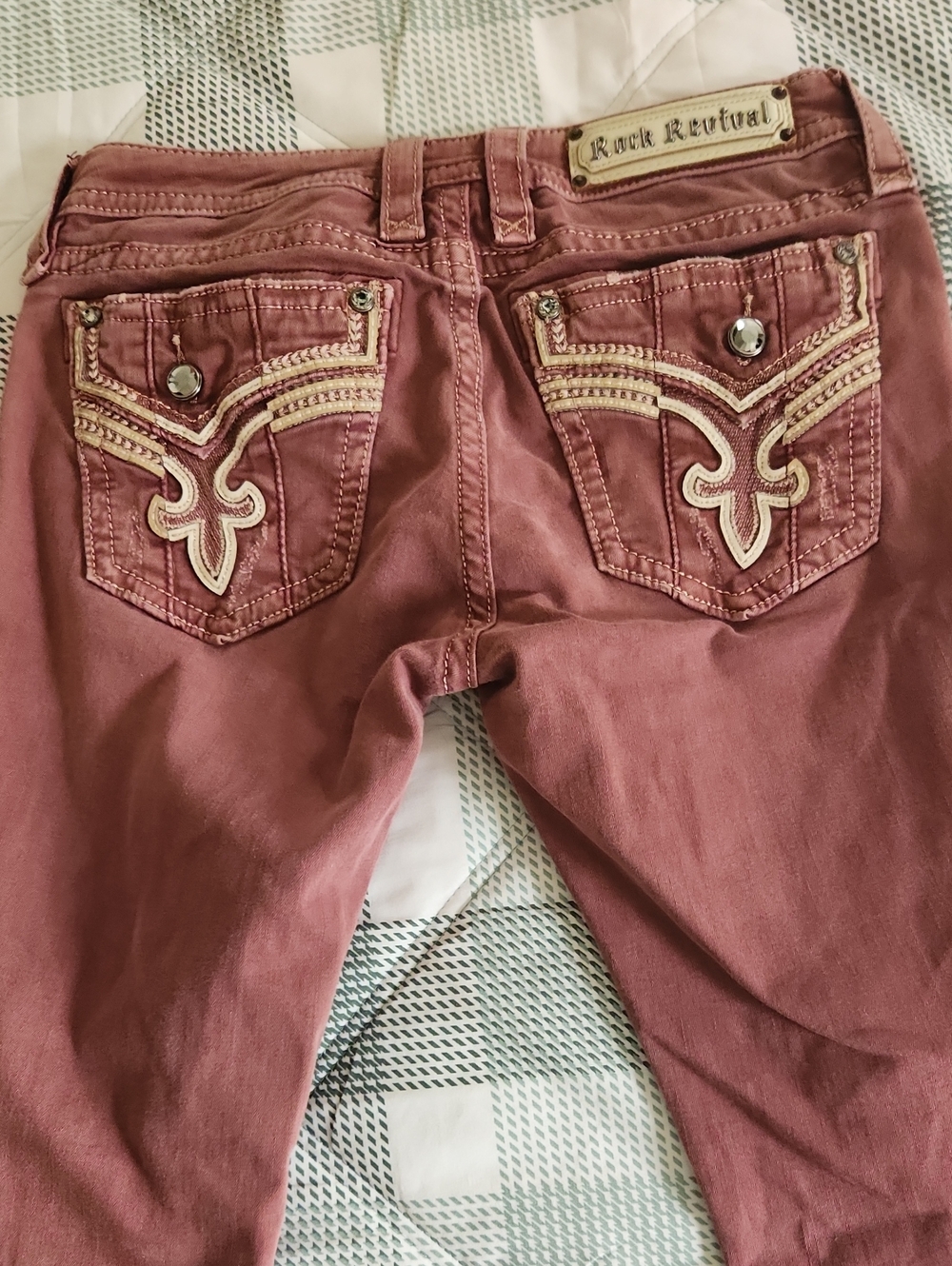 Rock Revival Women's Dusty Rose Embellished Pocket Ankle Skinny Jeans Size 29 - Picture 7 of 9